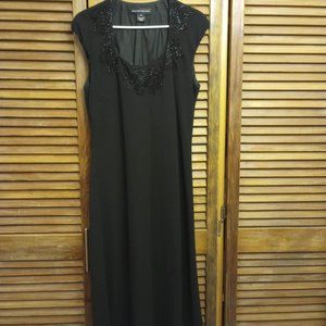 Floor length black beaded formal evening dress by Jones of New York, size 16.